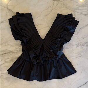 Entro Black Pleated Ruffle Blouse